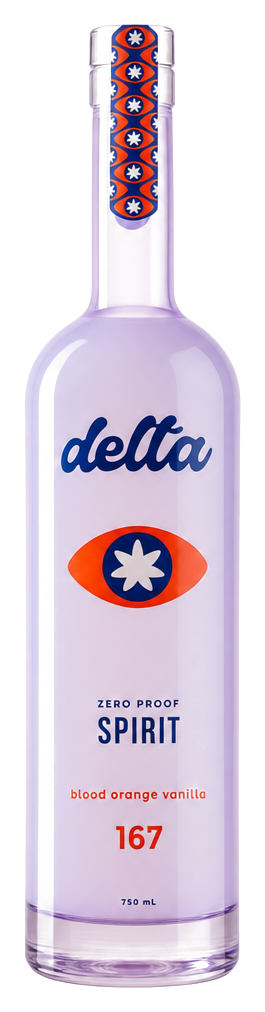 The zero-proof Spirit bottle, lavender frosted glass, blood orange vanilla, 750ml